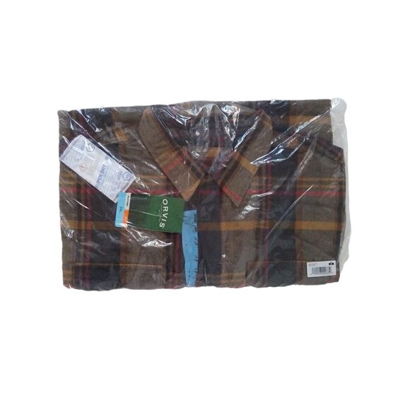 Orvis Mens Adams Plaid Brown Flannel Shirt Cotton Collar and Cuff Lining - Picture 6 of 9